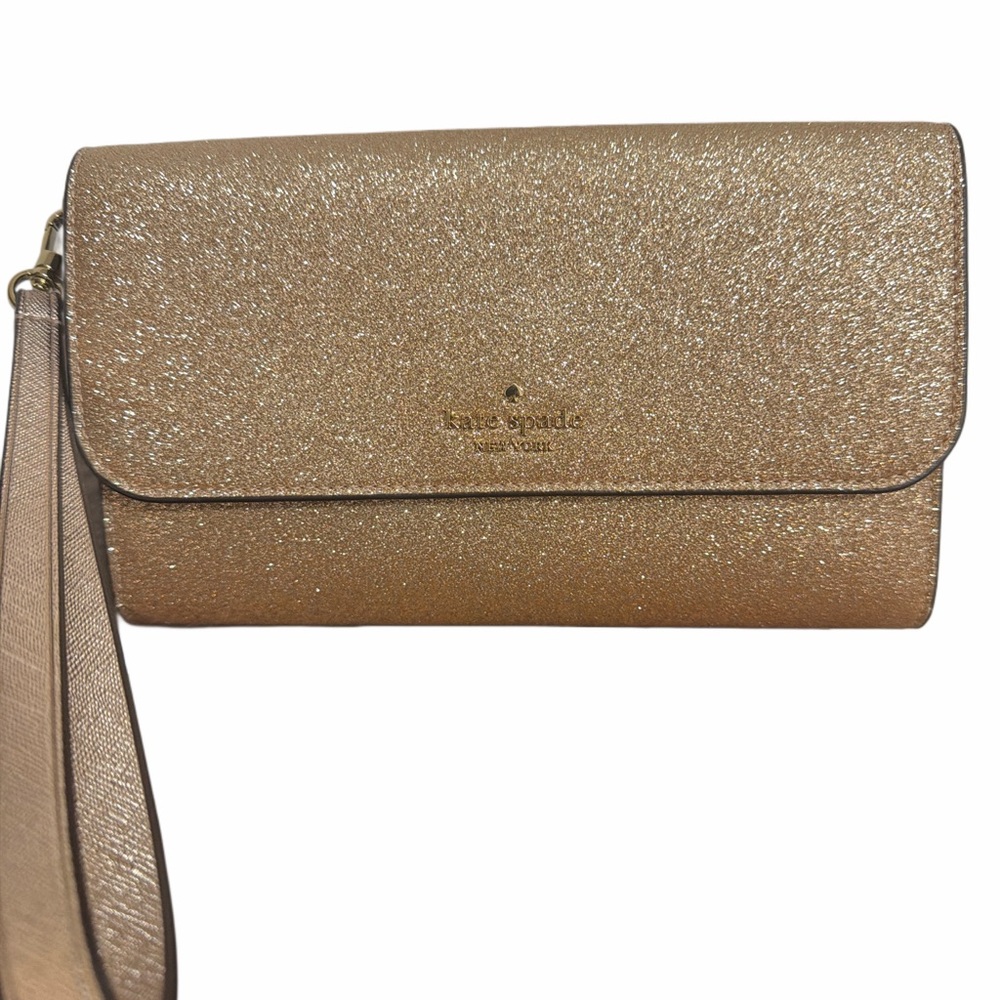 Authentic Kate Spade NY Glimmer Medium Flap Wristlet/ Rose Gold